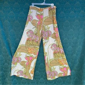 Trina Turk Wide Leg Silk Crepe Palazzo Pants 6 Psychedelic Art Nouveau 60’s 70’s